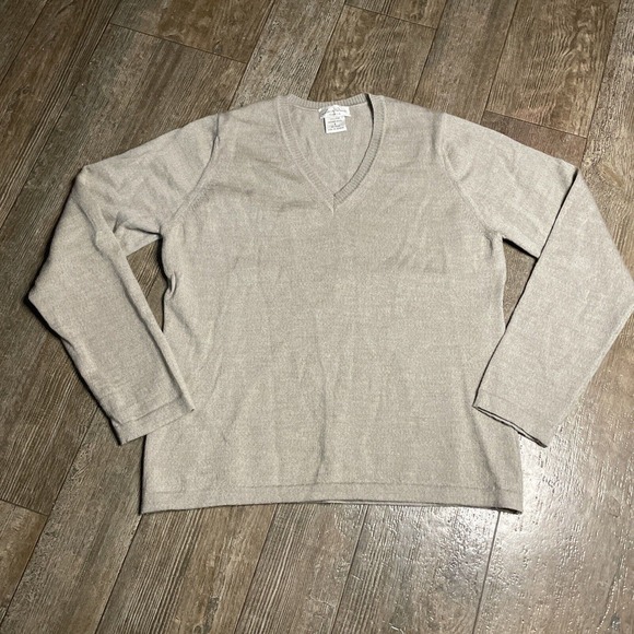 Linea Donna 100% Merino Wool V-Neck Sweater Vintage Tan Womens Large Italy Made - Picture 1 of 5